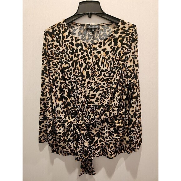 Eloquii Tops - Eloquii Leopard Print Tie Waist Blouse slinky Stretchy long sleeve euc sz 18/20